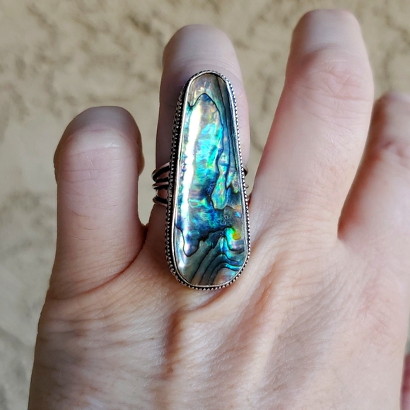 New Oversized Abalone Shell 925 Silver Statement Ring. - Picture 6 of 16